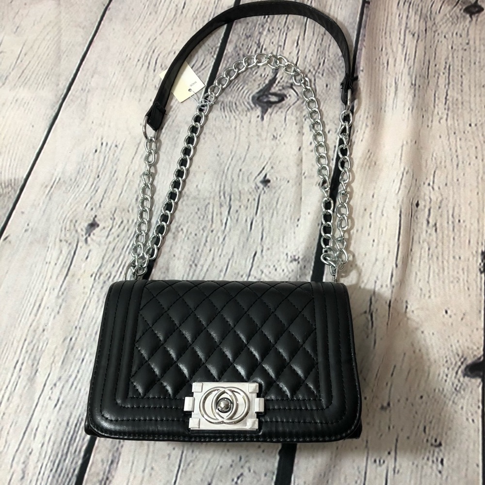 Charlotte Russe Black Cushioned Purse with Chained Strap New